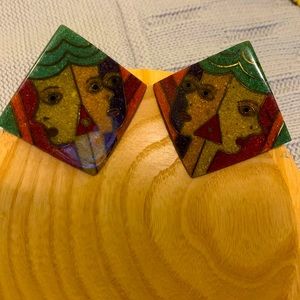Vintage Earrings resin abstract design